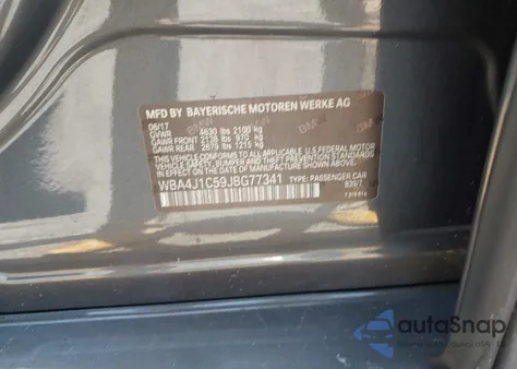 2018 BMW 430I Gran Coupe from USA, damaged, VIN WBA4J1C59JBG77341